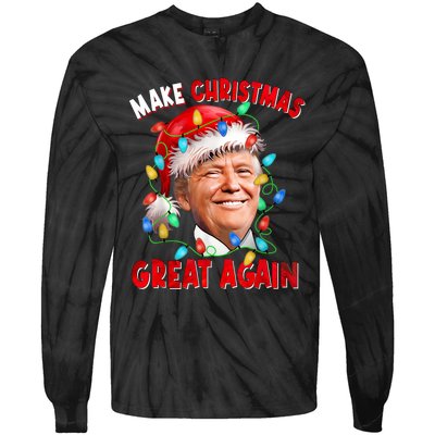 Make Christmas Great Again Funny Donald Trump Xmas Lights Tie-Dye Long Sleeve Shirt