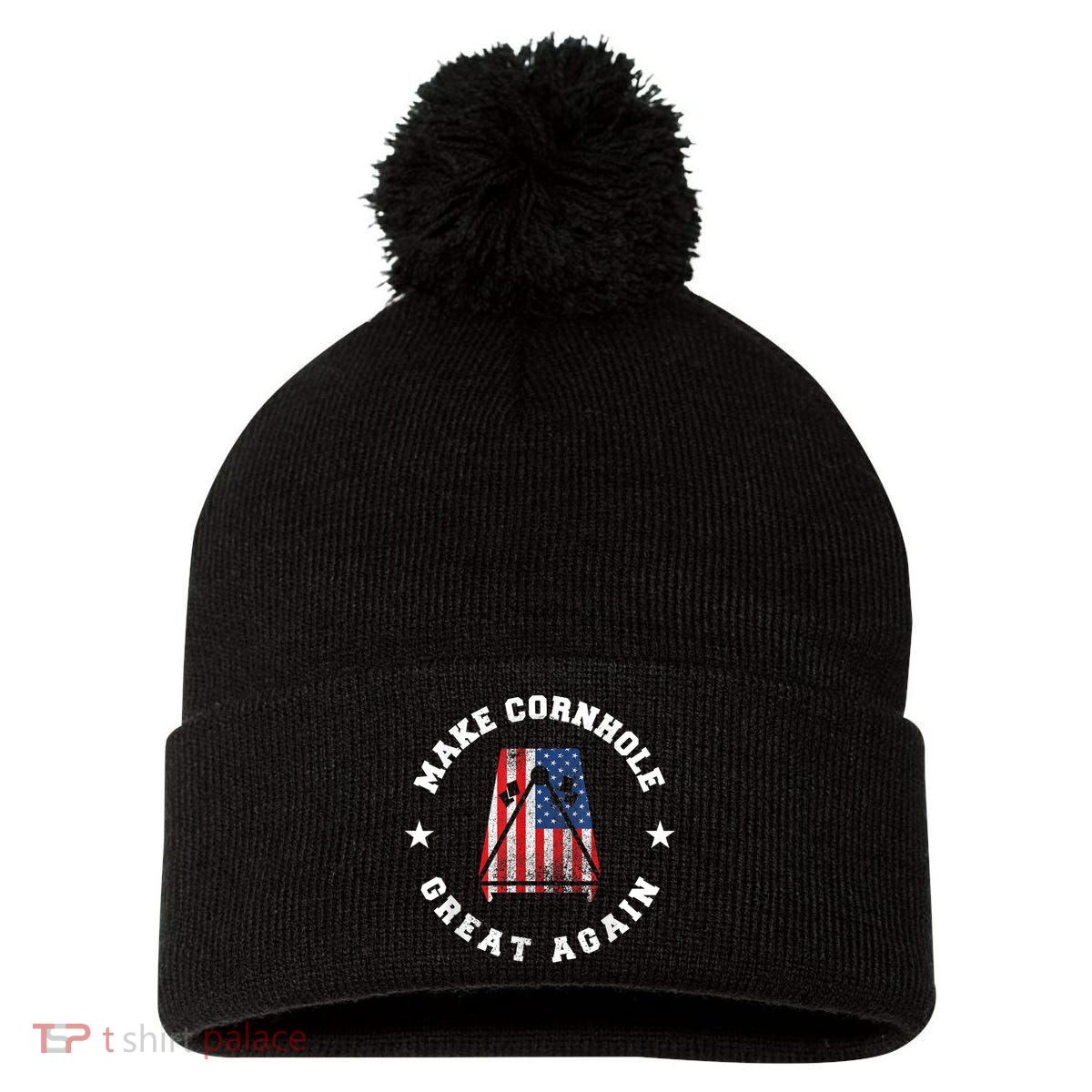 Make Cornhole Great Again Funny USA Pom Pom 12in Knit Beanie