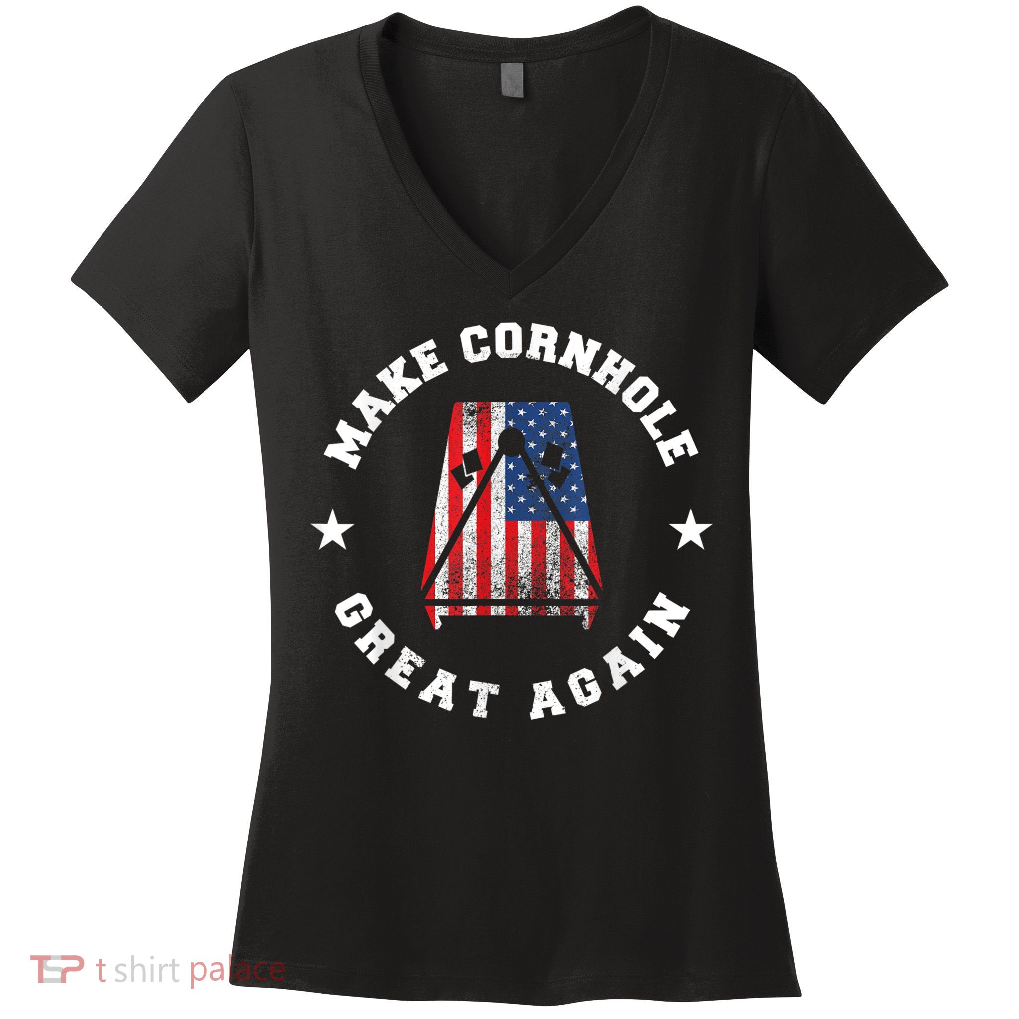 Make Cornhole Great Again Funny USA Women's V-Neck T-Shirt