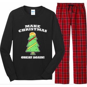 Make Christmas Great Again Tree With Decorations Trump Hair Long Sleeve Pajama Set