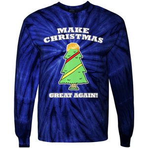 Make Christmas Great Again Tree With Decorations Trump Hair Tie-Dye Long Sleeve Shirt