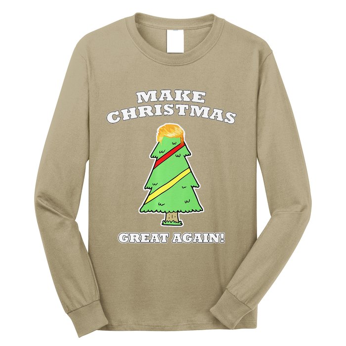 Make Christmas Great Again Tree With Decorations Trump Hair Long Sleeve Shirt