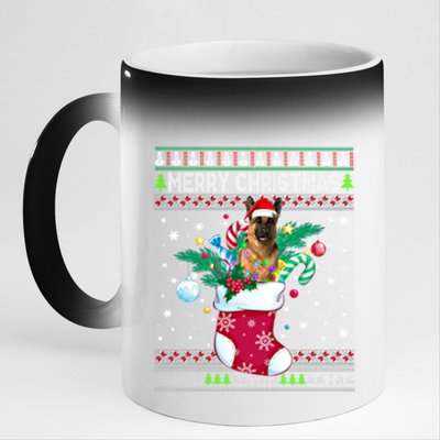 Merry Christmas Ger Shepherd Dog In Sock Funny Xmas Ugly Gift 11oz Black Color Changing Mug