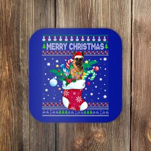 Merry Christmas Ger Shepherd Dog In Sock Funny Xmas Ugly Gift Coaster