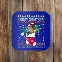 Merry Christmas Ger Shepherd Dog In Sock Funny Xmas Ugly Gift Coaster