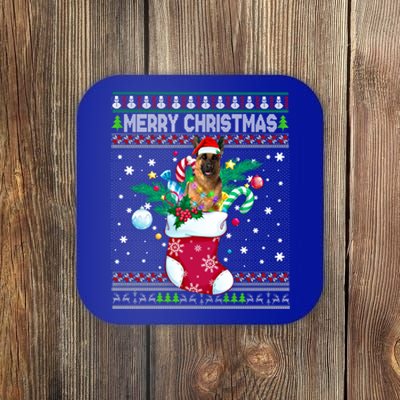 Merry Christmas Ger Shepherd Dog In Sock Funny Xmas Ugly Gift Coaster