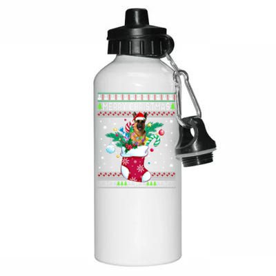 Merry Christmas Ger Shepherd Dog In Sock Funny Xmas Ugly Gift Aluminum Water Bottle