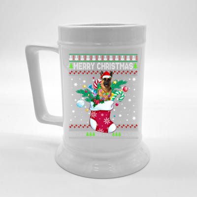 Merry Christmas Ger Shepherd Dog In Sock Funny Xmas Ugly Gift Beer Stein