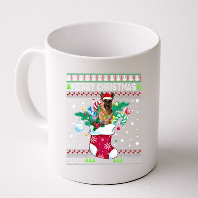 Merry Christmas Ger Shepherd Dog In Sock Funny Xmas Ugly Gift Coffee Mug