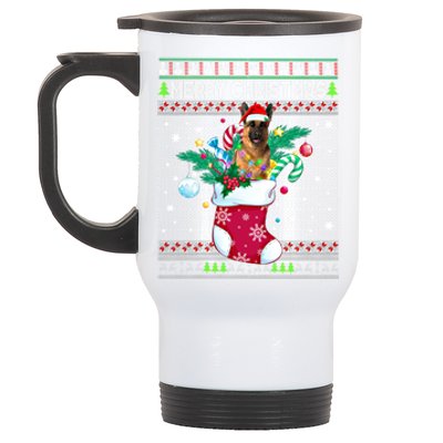 Merry Christmas Ger Shepherd Dog In Sock Funny Xmas Ugly Gift Stainless Steel Travel Mug