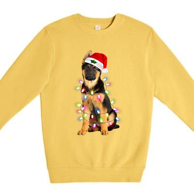 Merry Christmas Ger Shepherd Santa Hat Lights Xmas Funny Gift Premium Crewneck Sweatshirt