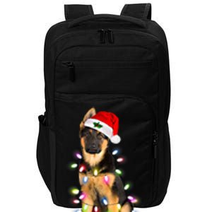 Merry Christmas Ger Shepherd Santa Hat Lights Xmas Funny Gift Impact Tech Backpack