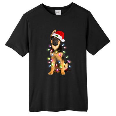 Merry Christmas Ger Shepherd Santa Hat Lights Xmas Funny Gift Tall Fusion ChromaSoft Performance T-Shirt