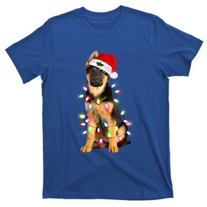 Merry Christmas Ger Shepherd Santa Hat Lights Xmas Funny Gift T-Shirt