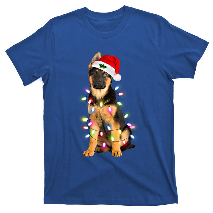 Merry Christmas Ger Shepherd Santa Hat Lights Xmas Funny Gift T-Shirt