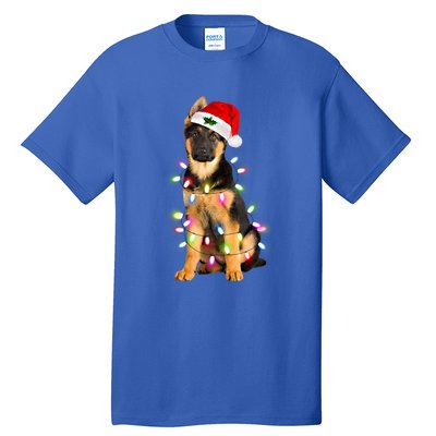 Merry Christmas Ger Shepherd Santa Hat Lights Xmas Funny Gift Tall T-Shirt