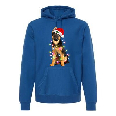 Merry Christmas Ger Shepherd Santa Hat Lights Xmas Funny Gift Premium Hoodie