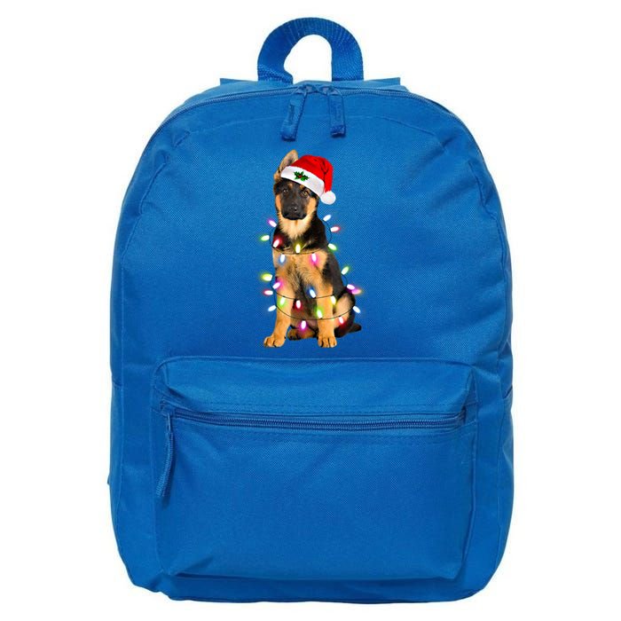 Merry Christmas Ger Shepherd Santa Hat Lights Xmas Funny Gift 16 in Basic Backpack