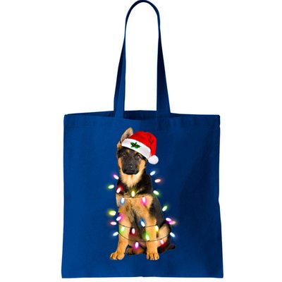 Merry Christmas Ger Shepherd Santa Hat Lights Xmas Funny Gift Tote Bag