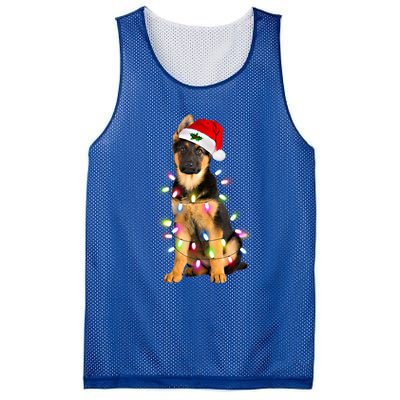 Merry Christmas Ger Shepherd Santa Hat Lights Xmas Funny Gift Mesh Reversible Basketball Jersey Tank