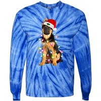 Merry Christmas Ger Shepherd Santa Hat Lights Xmas Funny Gift Tie-Dye Long Sleeve Shirt