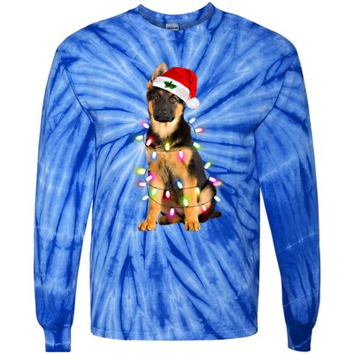 Merry Christmas Ger Shepherd Santa Hat Lights Xmas Funny Gift Tie-Dye Long Sleeve Shirt