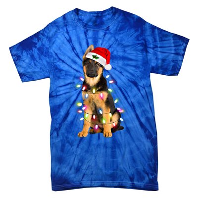 Merry Christmas Ger Shepherd Santa Hat Lights Xmas Funny Gift Tie-Dye T-Shirt