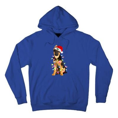 Merry Christmas Ger Shepherd Santa Hat Lights Xmas Funny Gift Tall Hoodie