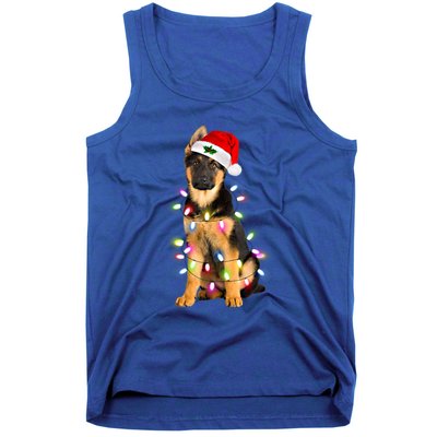 Merry Christmas Ger Shepherd Santa Hat Lights Xmas Funny Gift Tank Top