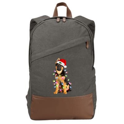 Merry Christmas Ger Shepherd Santa Hat Lights Xmas Funny Gift Cotton Canvas Backpack