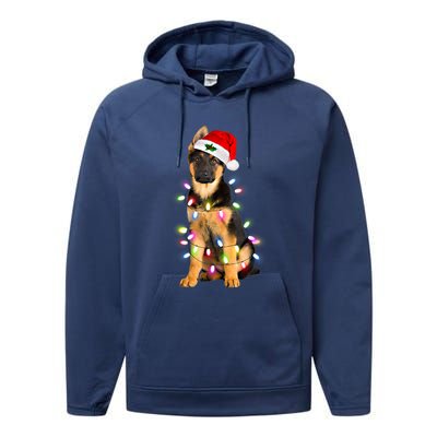 Merry Christmas Ger Shepherd Santa Hat Lights Xmas Funny Gift Performance Fleece Hoodie