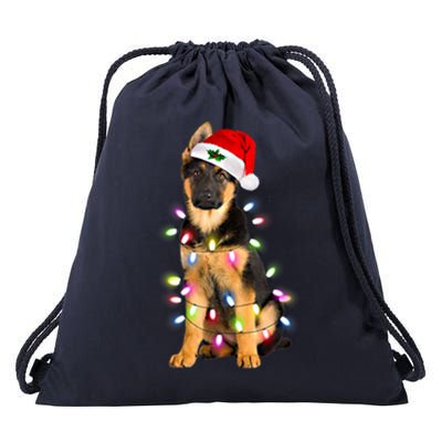 Merry Christmas Ger Shepherd Santa Hat Lights Xmas Funny Gift Drawstring Bag