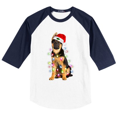 Merry Christmas Ger Shepherd Santa Hat Lights Xmas Funny Gift Baseball Sleeve Shirt