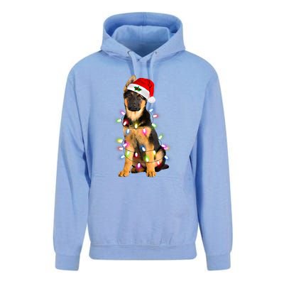 Merry Christmas Ger Shepherd Santa Hat Lights Xmas Funny Gift Unisex Surf Hoodie