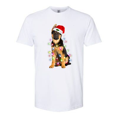 Merry Christmas Ger Shepherd Santa Hat Lights Xmas Funny Gift Softstyle CVC T-Shirt