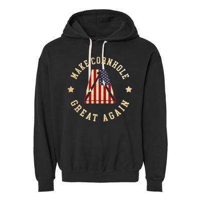 Make Cornhole Great Again Funny Cornhole American Flag Great Gift Garment-Dyed Fleece Hoodie