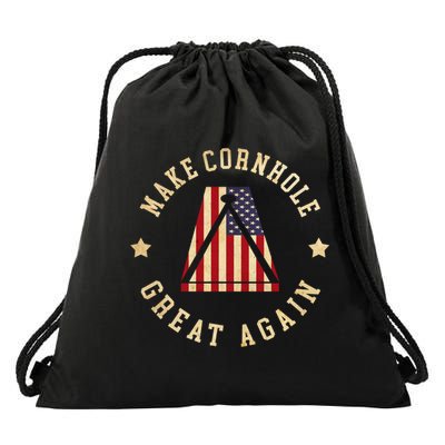 Make Cornhole Great Again Funny Cornhole American Flag Great Gift Drawstring Bag