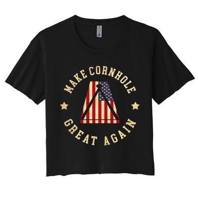 Make Cornhole Great Again Funny Cornhole American Flag Great Gift Crop Top