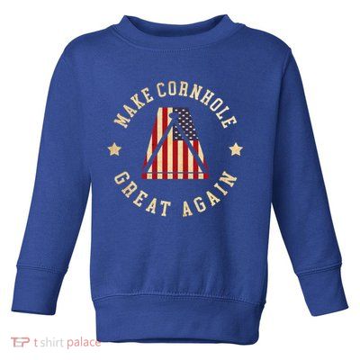 Make Cornhole Great Again Funny Cornhole American Flag Great Gift Toddler Sweatshirt