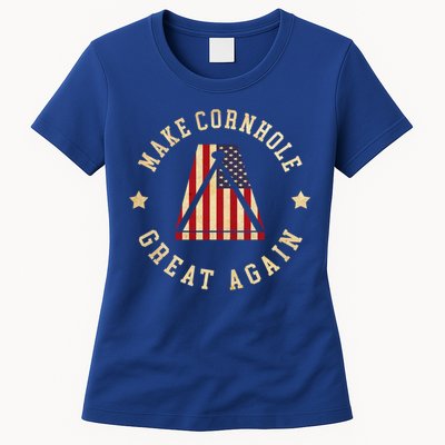Make Cornhole Great Again Funny Cornhole American Flag Great Gift Womens T-Shirt