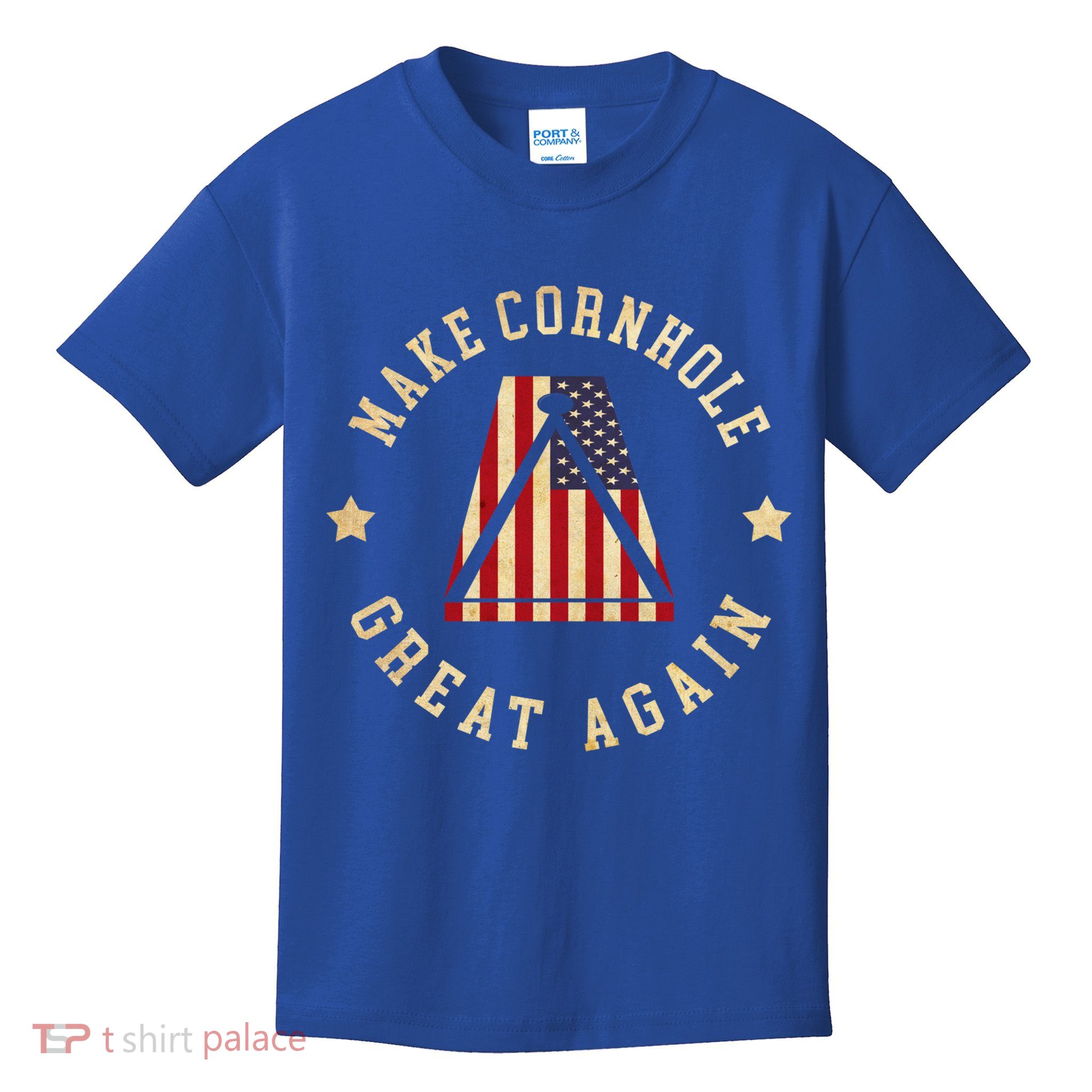Make Cornhole Great Again Funny Cornhole American Flag Great Gift Kids T-Shirt