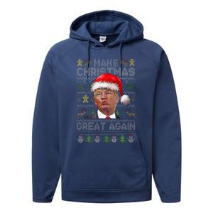 Make Christmas Great Again Xmas Funny Trump Pajamas Ugly Performance Fleece Hoodie