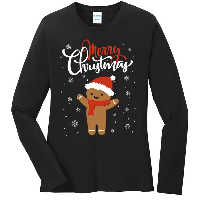 Merry Christmas Gingerbread Xmas Christmas Cookie Bakers Ladies Long Sleeve Shirt