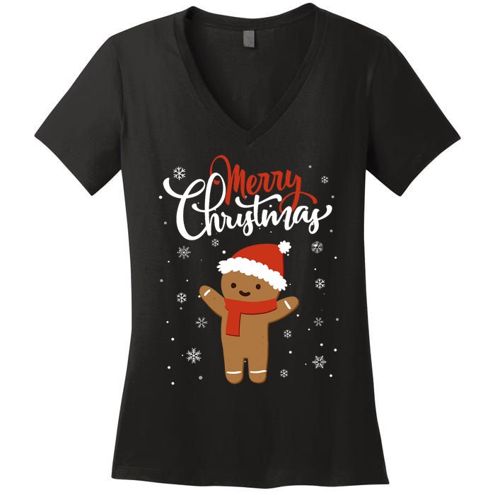 Merry Christmas Gingerbread Xmas Christmas Cookie Bakers Women's V-Neck T-Shirt