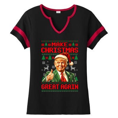 Make Christmas Great Again Pajamas Xmas Trump Santa Ugly Ladies Halftime Notch Neck Tee