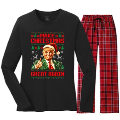 Make Christmas Great Again Pajamas Xmas Trump Santa Ugly Women's Long Sleeve Flannel Pajama Set 