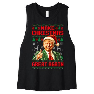 Make Christmas Great Again Pajamas Xmas Trump Santa Ugly Women's Racerback Cropped Tank