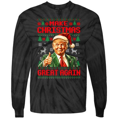 Make Christmas Great Again Pajamas Xmas Trump Santa Ugly Tie-Dye Long Sleeve Shirt