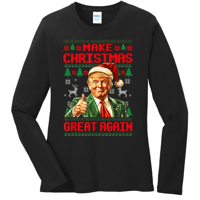 Make Christmas Great Again Pajamas Xmas Trump Santa Ugly Ladies Long Sleeve Shirt