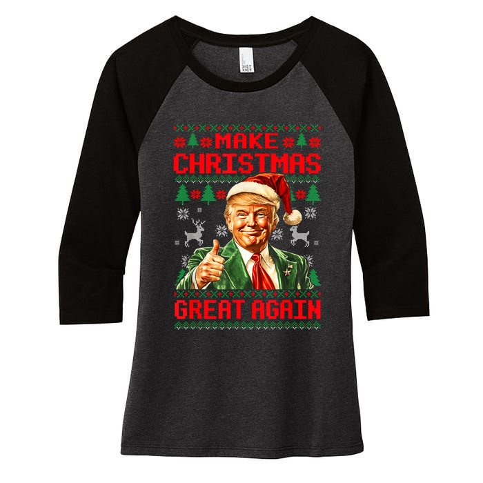 Make Christmas Great Again Pajamas Xmas Trump Santa Ugly Women's Tri-Blend 3/4-Sleeve Raglan Shirt